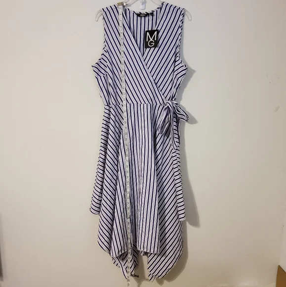 Mlle Gabrielle Purple/White Striped Asymmetrical Fit & Flare Dress Size L - Picture 2 of 8